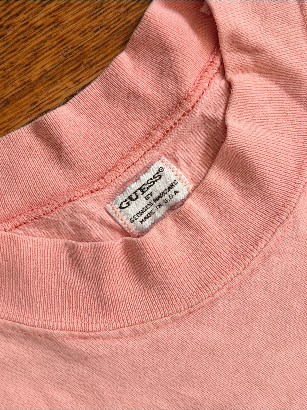 Vintage Guess by Georges Marciano Spell Out Varsity Pink T-Shirt USA Cotton